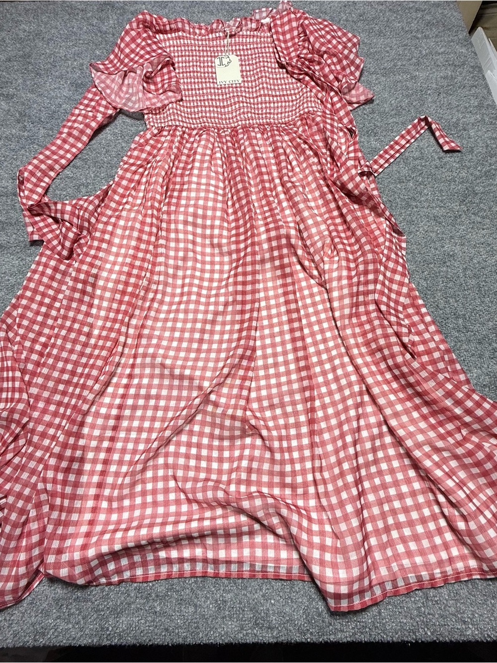 Ivy city Rayna Red Gingham Ruffle Sleeve Dress medium